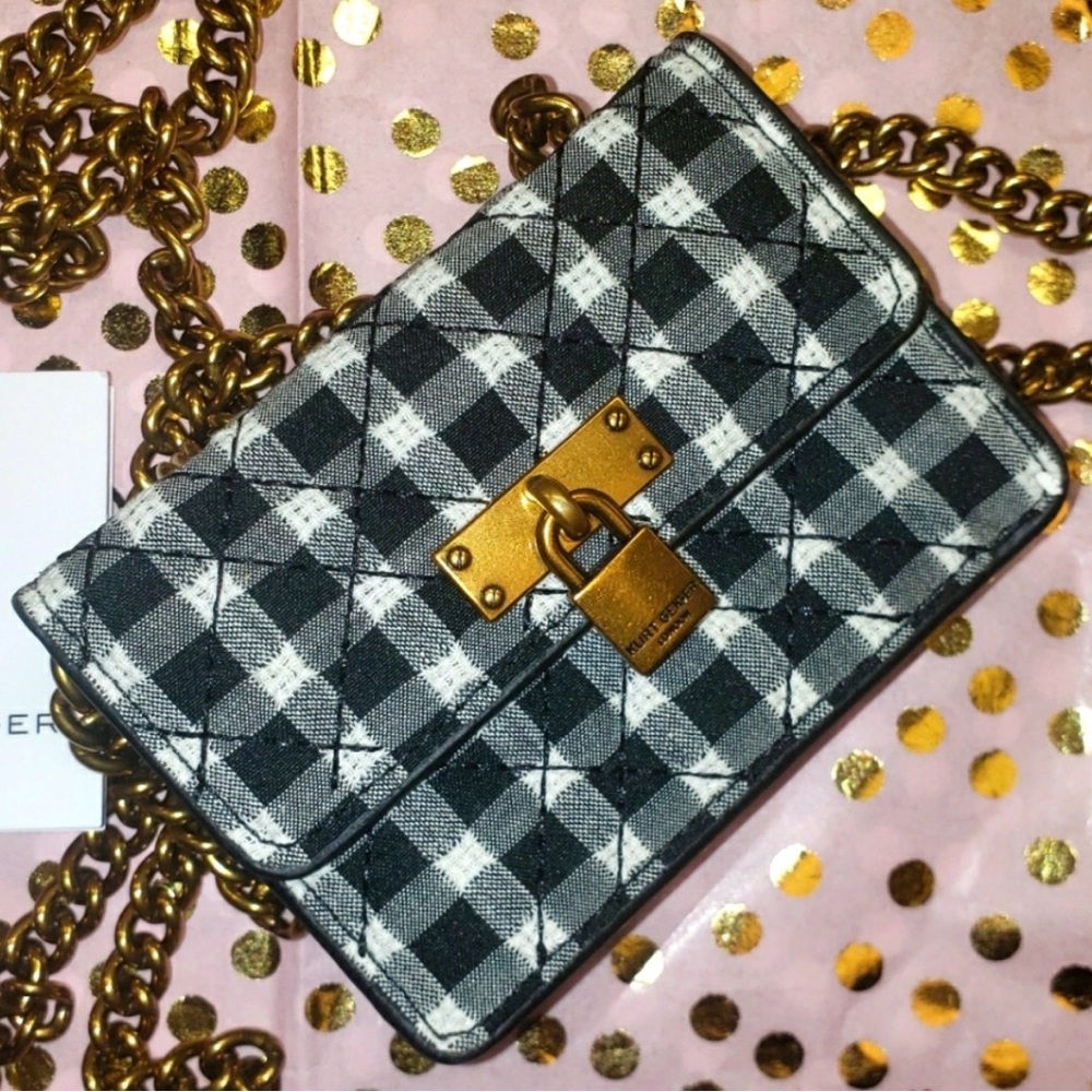 Kurt Geiger Black and White Checkered Mini Bag with Gold Accents